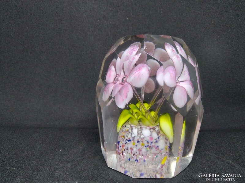 Glass paperweight - pink floral