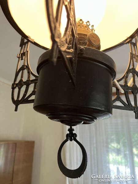 Large antique wrought iron chandelier lamp