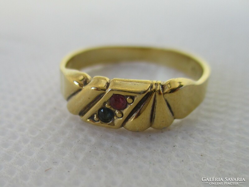 Special gold-plated silver ring with real ruby and sapphire stone