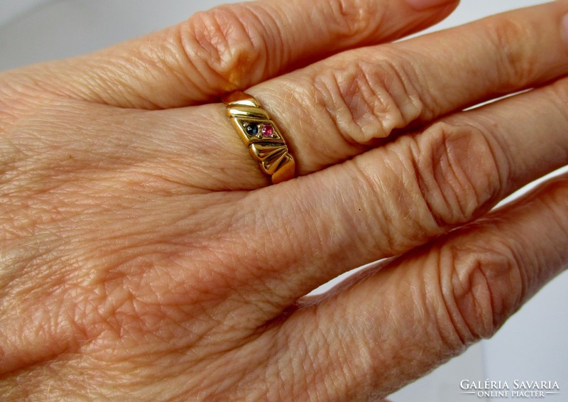 Special gold-plated silver ring with real ruby and sapphire stone