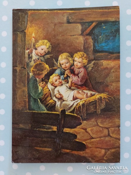 Old Christmas postcard 1990 Bethlehem scene postcard