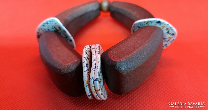 Retro wood + fire enamel bracelet