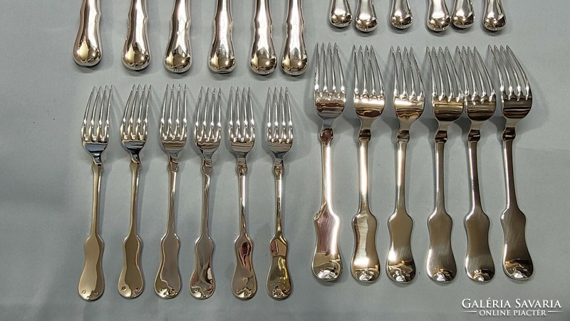 Violin case-style, antique silver cutlery set for 6 people, 30 pieces