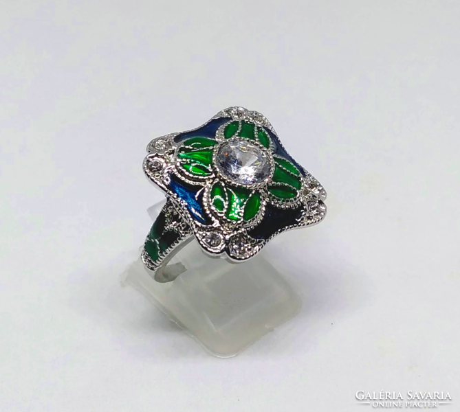 Art Deco 925-s ezüsttel töltött gyűrű, fehér zafír kristállyokkal méret : 8/57 (180)