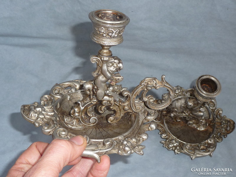 Pair of antique cast iron angel candle holders late 19th century historicism angel putto