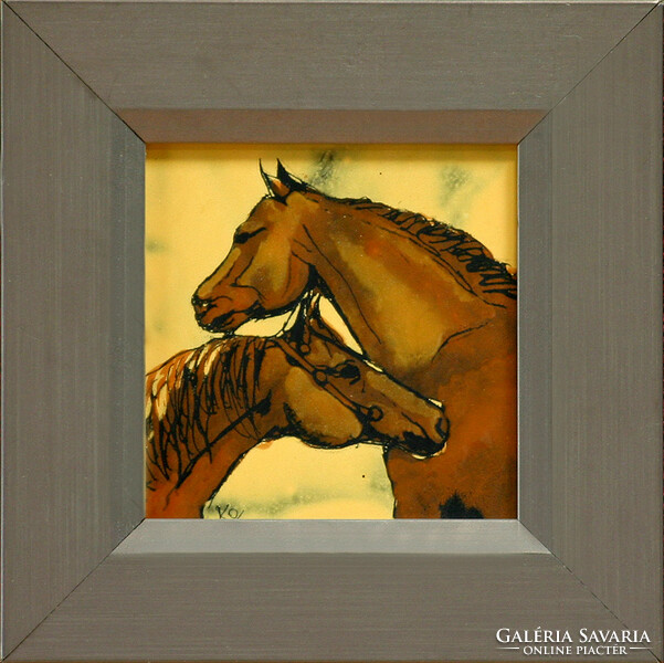 Sándor Kovács: In a pair - with frame 16x16 cm - artwork: 10x10 cm - 209/259