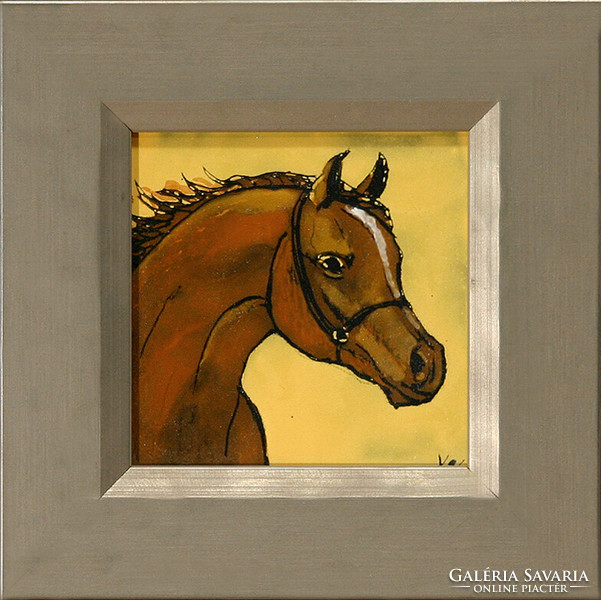Sándor Kovács: Horse portrait - with frame 16x16 cm - artwork: 10x10 cm - 209/270