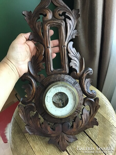 Antique carved wooden wall barometer, incomplete