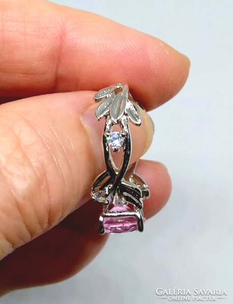 925-s töltött ezüst gyűrű, pink topáz kővel méret :7/54 (151)