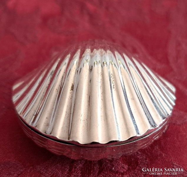 Silver-plated shell medicinal, miniature pill box with tweezers (l4172)