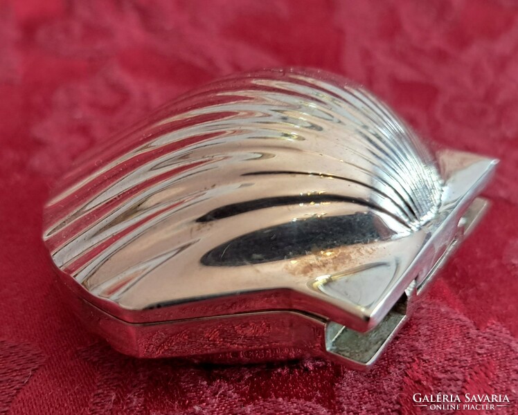 Silver-plated shell medicinal, miniature pill box with tweezers (l4172)