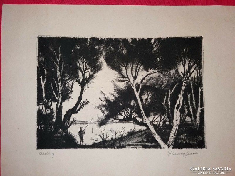 Artwork by György Jenő Remsey (1885 - 1980) copper etching dusk according to the pictures
