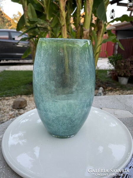 Retro ritka színű színátmenetes váza repesztett Gyönyörű  Fátyolüveg fátyol karcagi berekfürdői üveg