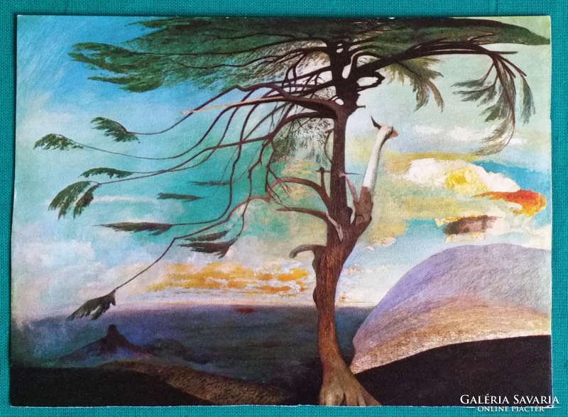 Lonely Cedar after painting, postal clean postcard, 1987, cut edge