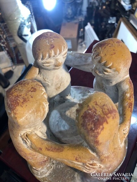 Antique Mexican candle holder, between friends, made of stone, 22 x 20 cm.