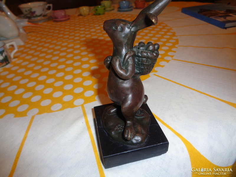 Milo bunny, marked, bronze and black marble base, 14 cm