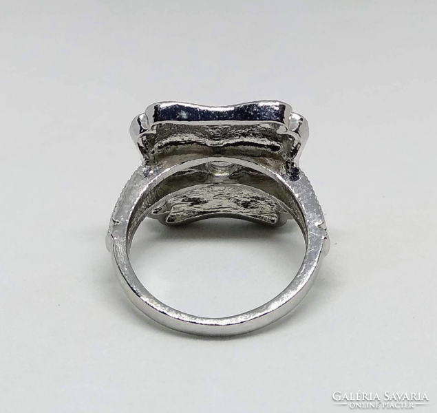 Art Deco 925-s ezüsttel töltött gyűrű, fehér zafír kristállyokkal méret : 8/57 (180)