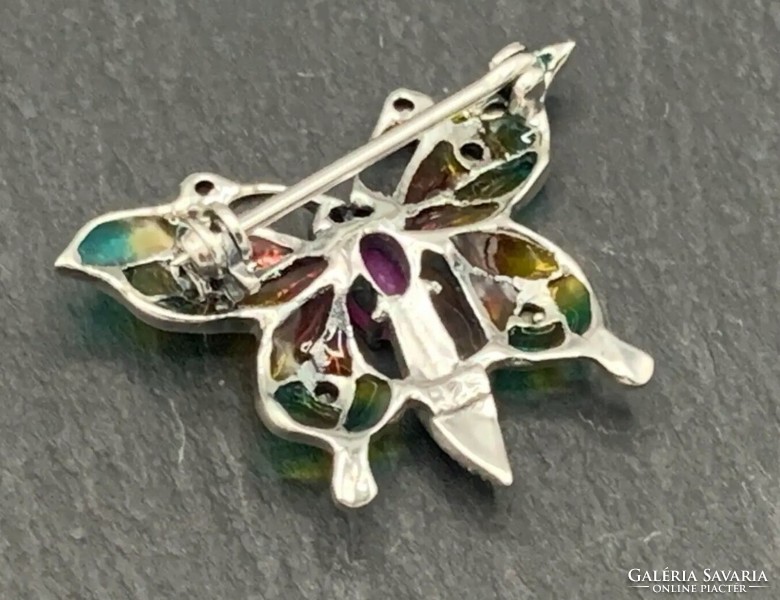 Butterfly silver brooch with marcasite and fire enamel silver /925/ --new