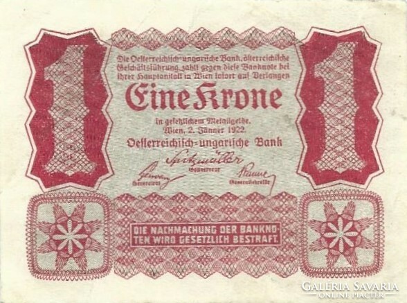 1 korona krone 1922 Ausztria 1.