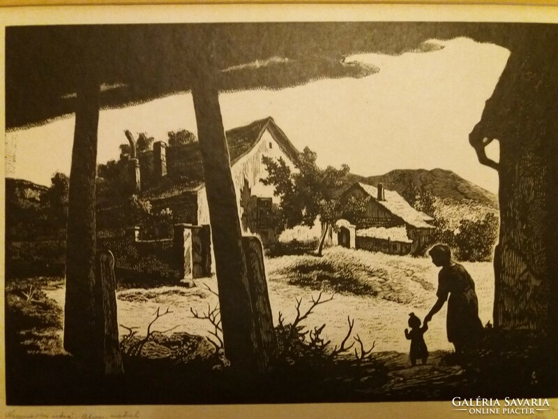 Artwork by Pál Varsányi (1902 - 1990): Nagymarosi street aluminum engraving without frame as shown in the pictures