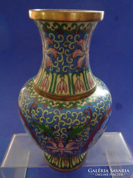 Old Chinese vase with compartmental enamel on a copper base
