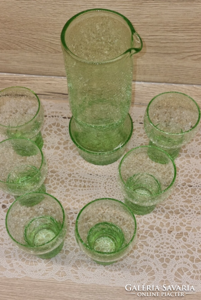 Cracked, veil glass jug with 6 glasses