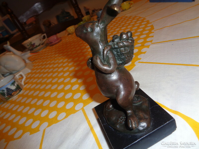 Milo bunny, marked, bronze and black marble base, 14 cm