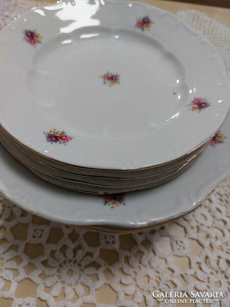 Zsolnay beautiful floral plates, with a golden edge, cookies and deep, flat