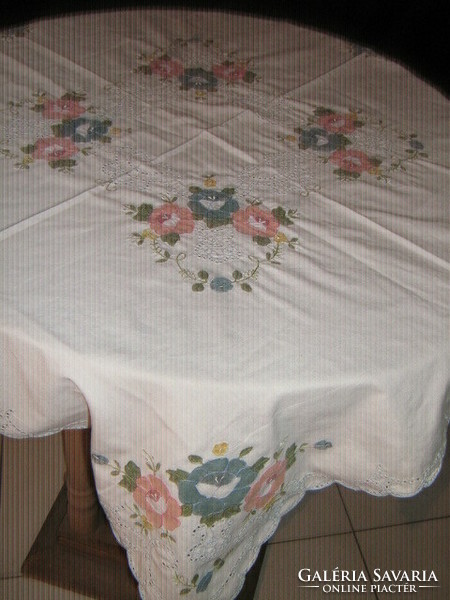 Beautiful vintage rosy tablecloth