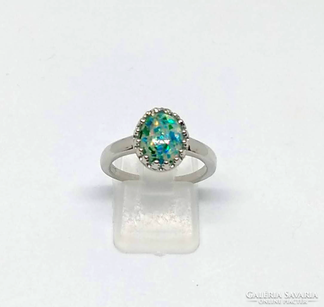 925-S filled silver ring with emerald green synthetic fire opal stone size: usa 8, eu 57
