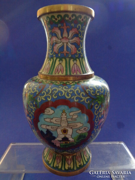 Old Chinese vase with compartmental enamel on a copper base