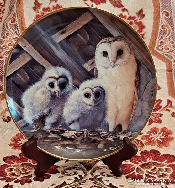 Cat owl porcelain plate, wall plate with birds (l4180)