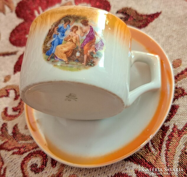 Antik Zsolnay porcelán kávés csésze tányérral (L4176)
