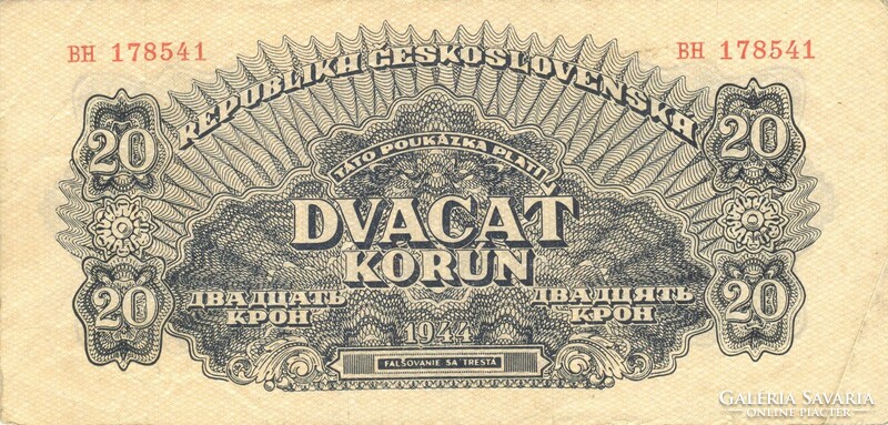 20 korun korona 1944 VH. Csehszlovákia 1.