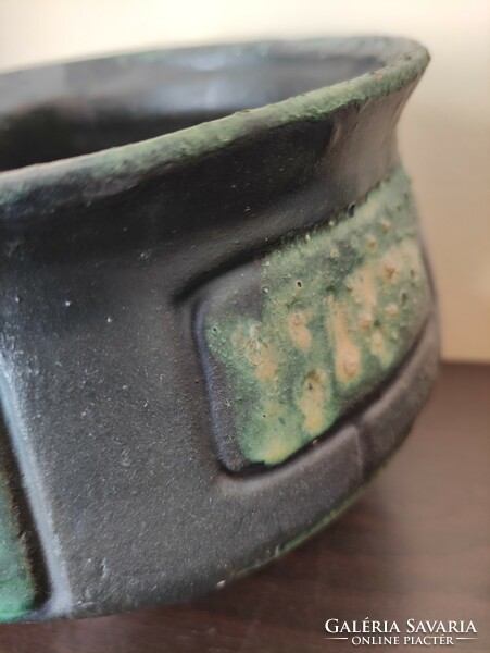 Green black Italian retro industrial ceramic pot