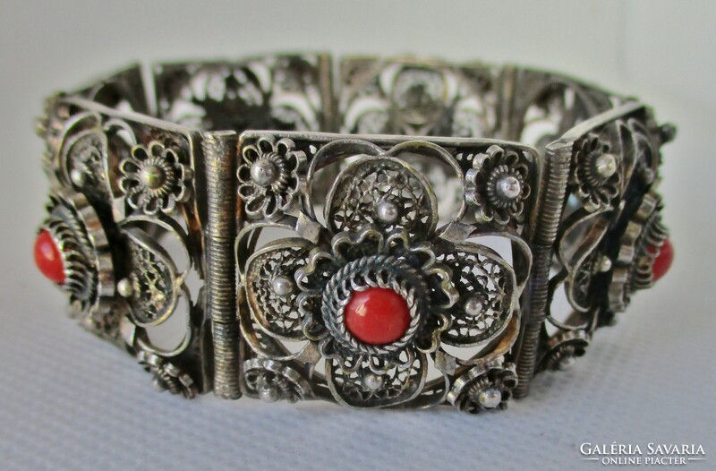 Rare antique silver bracelet with corals