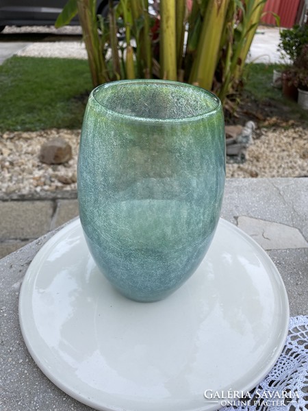 Retro ritka színű színátmenetes váza repesztett Gyönyörű  Fátyolüveg fátyol karcagi berekfürdői üveg