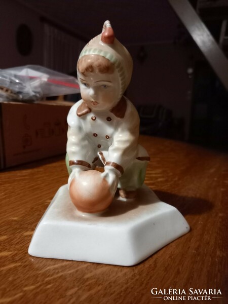 Zsolnay porcelain figure, boy playing ball, unmarked