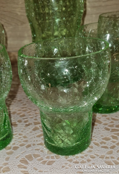 Cracked, veil glass jug with 6 glasses