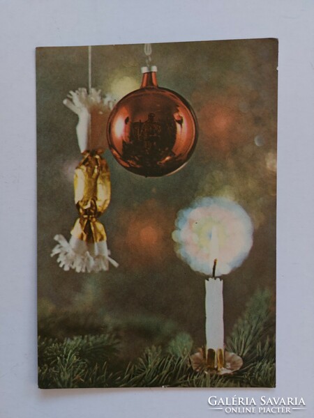 Régi karácsonyi képeslap 1963 szaloncukor