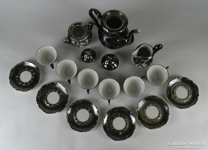 1P111 Antik ezüstözött Bavaria porcelán kávéskészlet