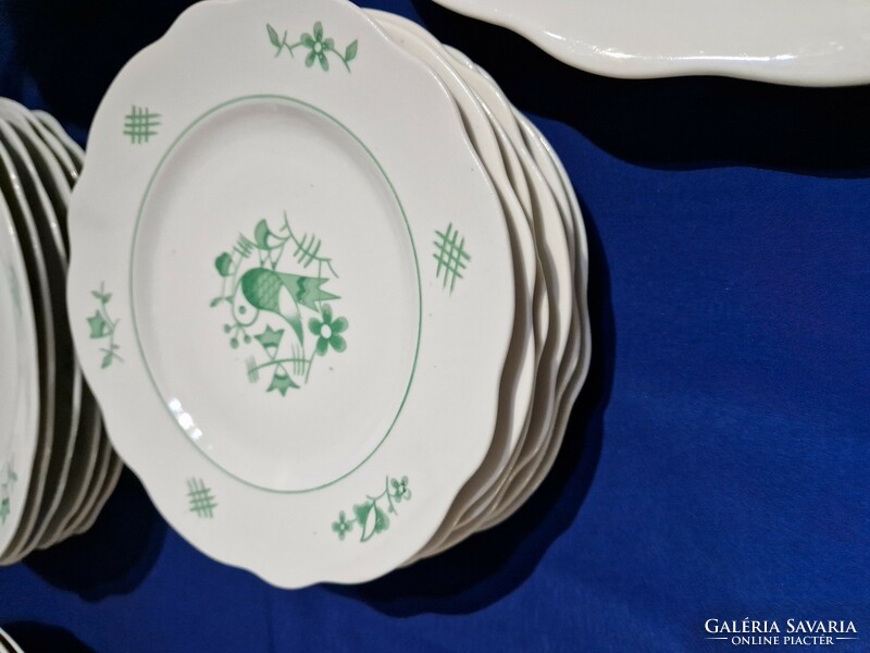 Extremely rare green bird Zsolnay dinnerware set designed by Sinko