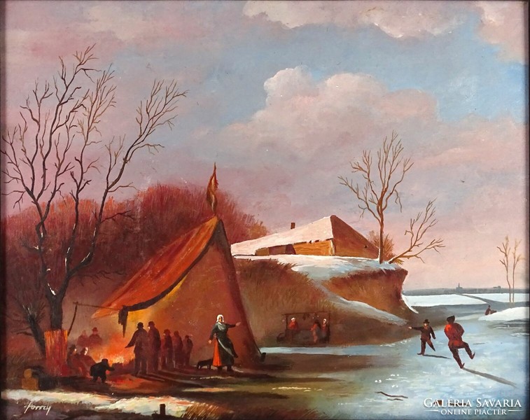 1P154 with Forra sign: winter camp on the shore of the frozen lake