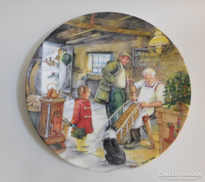Royal Doulton karácsonyi életképes tányér - A szánkókészítő - 21 cm