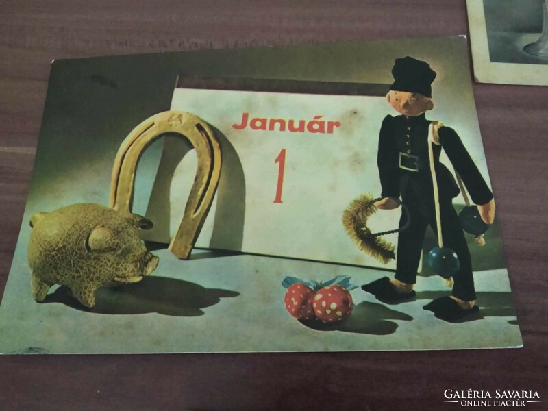 Retro újévi képeslap, 7 db. egyben,, használt