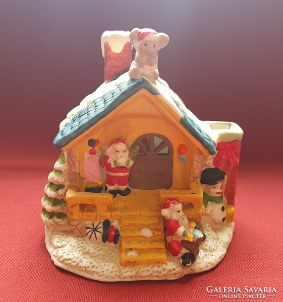 Karácsonyi mikulás kőporcelán mécsestartó házikó ház dekoráció mécses falu kellék