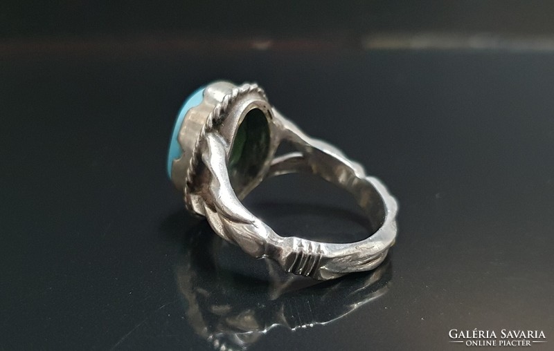 Handmade Iranian silver ring with turquoise stones