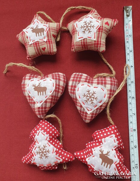 6 Christmas hanging ornaments decoration star heart pine tree