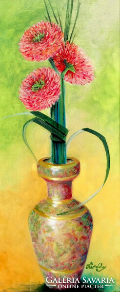 Virág a barátoktól - olajfestmény - 58 x 25 cm