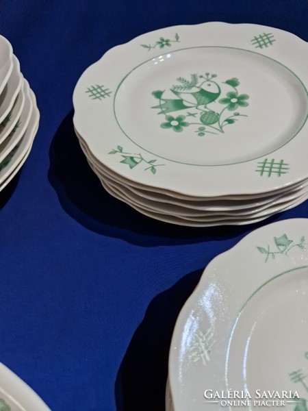 Extremely rare green bird Zsolnay dinnerware set designed by Sinko